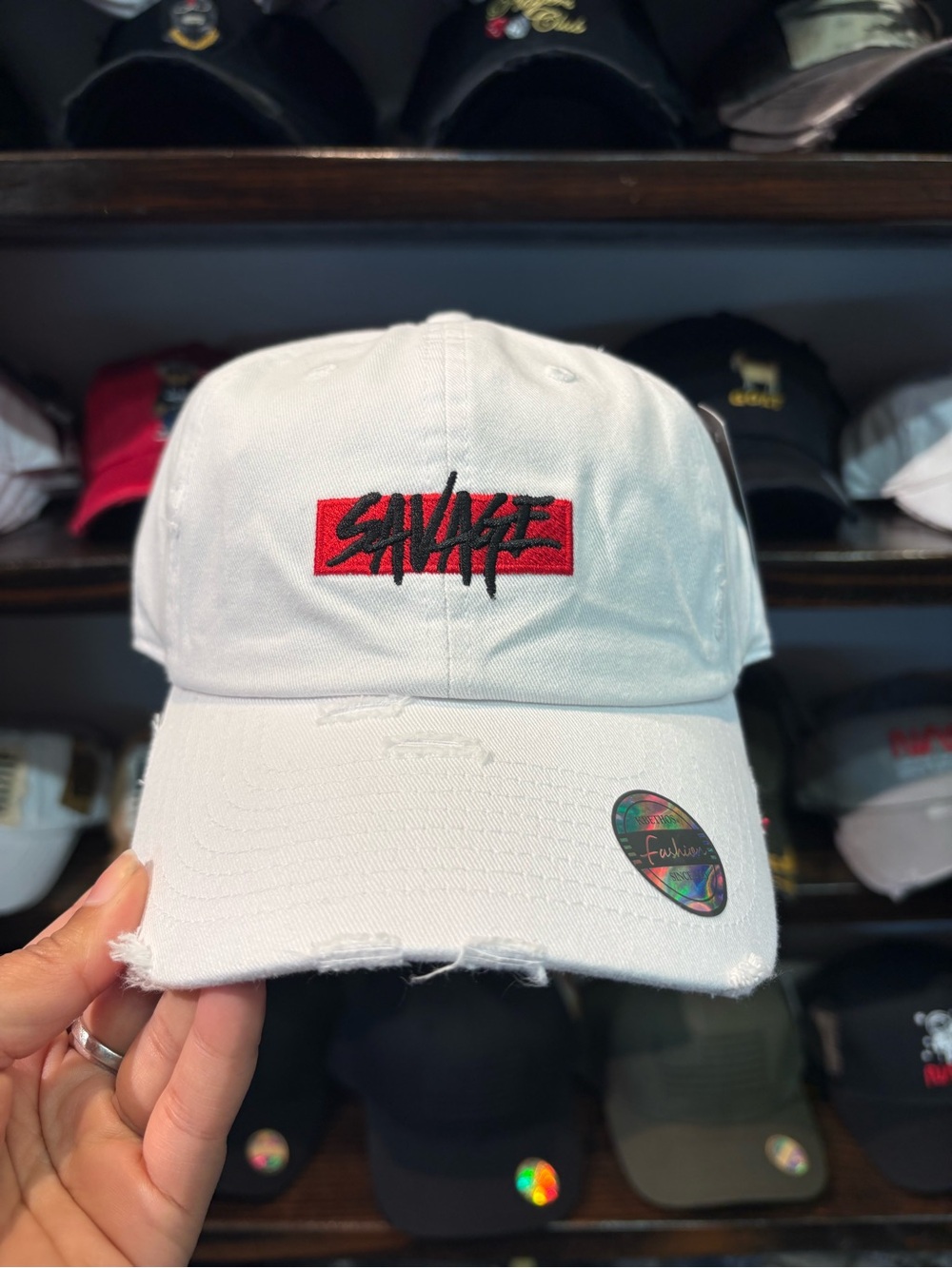White 'SAVAGE' Embroidered Baseball Hat